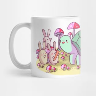 Cute bunnies and turtle with mushrooms Mug